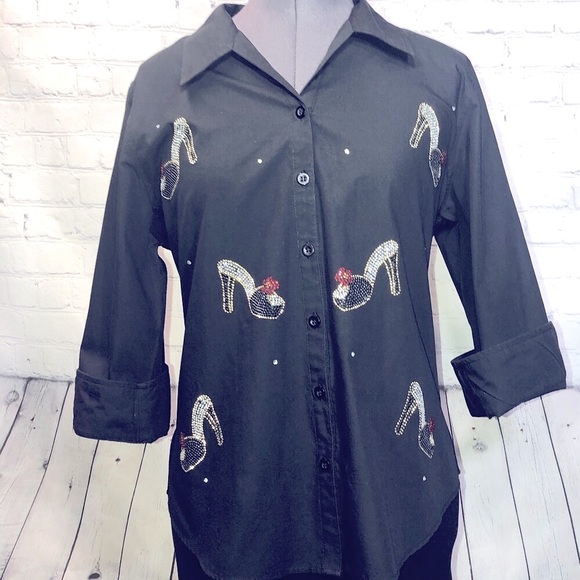 Bling Button Up• High Heels - Rhinestones, Women’s Medium - Picture 3 of 11